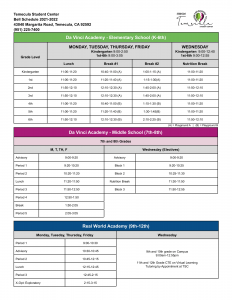 TSC 2022-2023 Bell Schedule