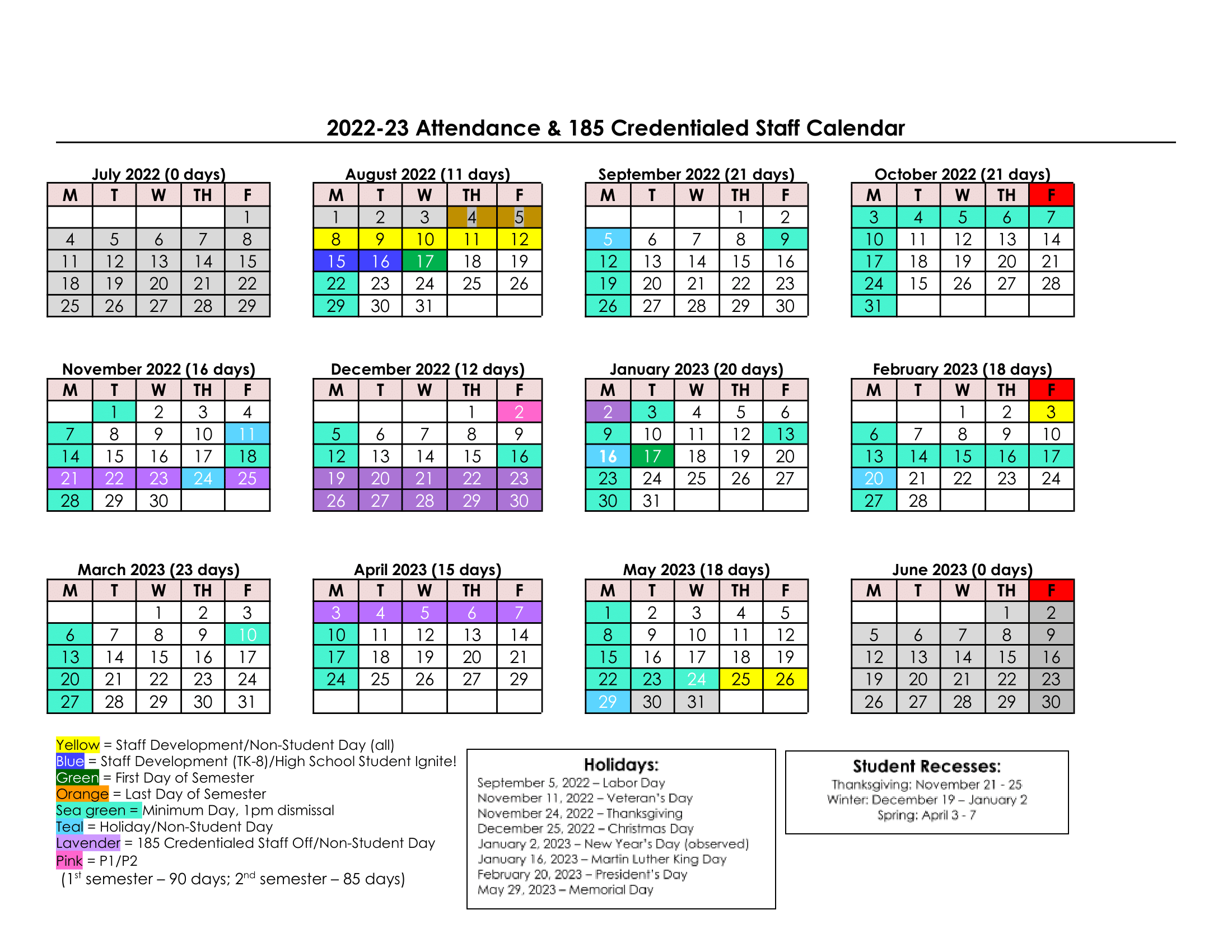 2022-2023 Vista Springs Charter School Calendar & Daily Schedule