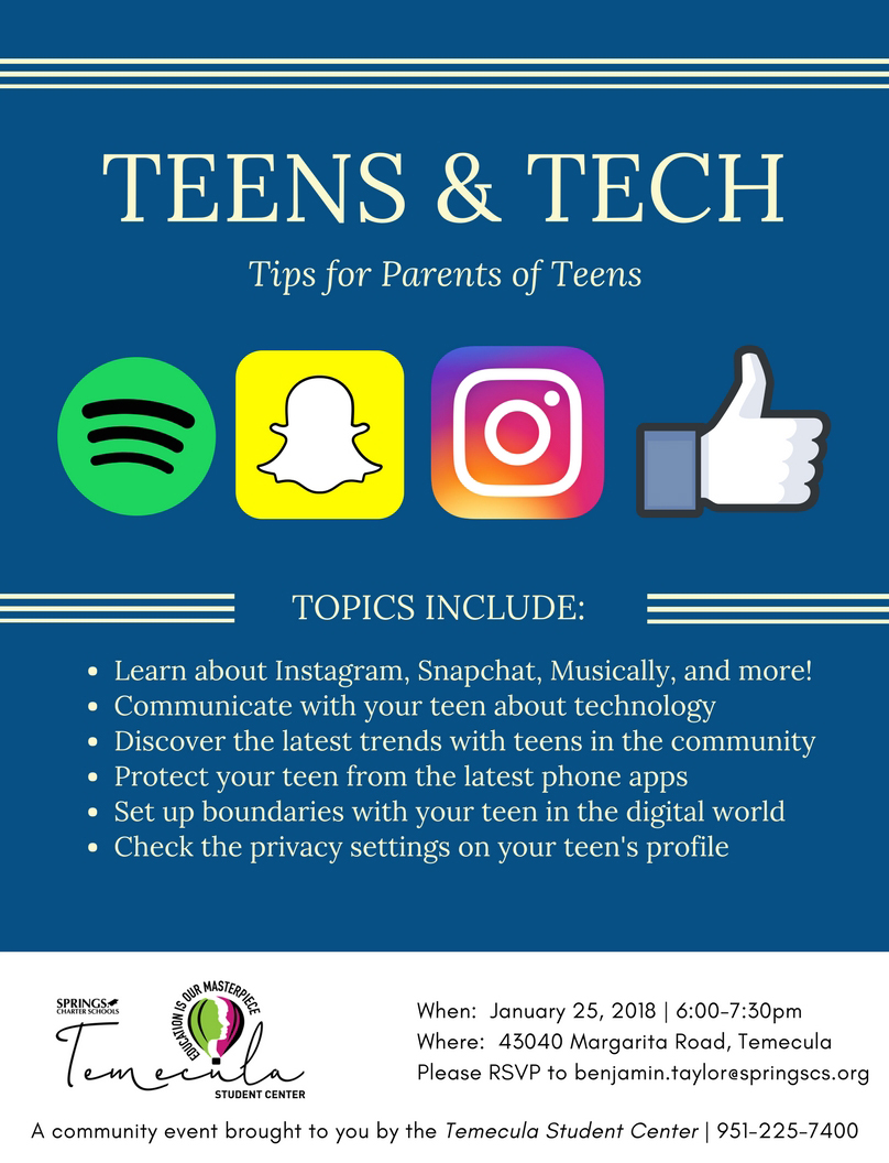 Temecula Student Center Offers Teens & Tech Presentation Springs