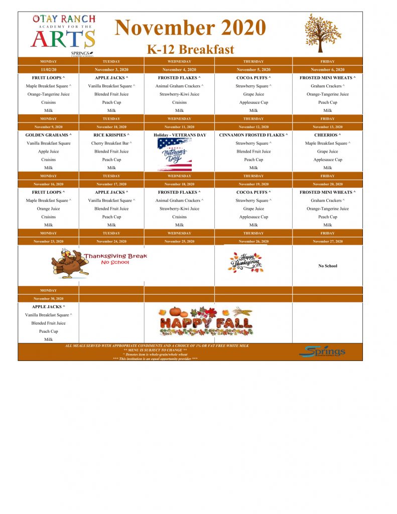 Otay Ranch November BTG K12 Menu (1)1 Springs Charter Schools