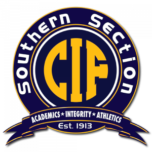 Circle logo with CIF Southern Section with banner that says academics, integrity, athletics, established 1913