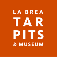 La Brea Tar Pits and Museum in white text on red background