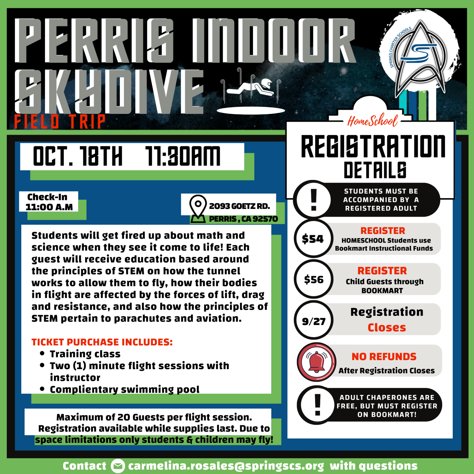 SKYDIVE PERRIS FIELD TRIPS 1130am